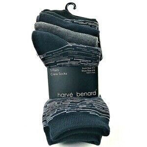 Harve Benard Women's Dress Solid & Stripe Crew Socks Black/ Blue 5 pk Sz 9-11